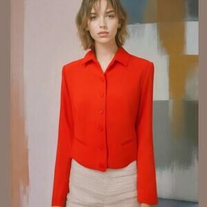 Pendleton Vintage Red Orange Wool Cropped Button Classic Jacket Blazer Plus 14